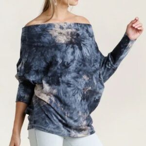 Umgee Women M Tie Dye Boho Grunge Dolman Sleeves Off The Shoulder Slouchy Top